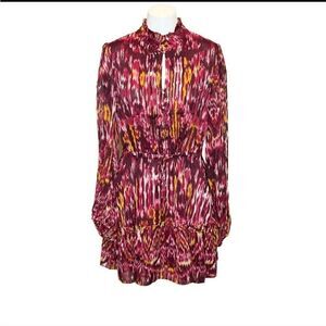 House of Harlow 1960 REVOLVE BurgundyPrint long sleeve boho mini dress Sz 2